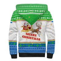 Sierra Leone Christmas Sherpa Hoodie with Festive Green Pattern, Golden Lion Emblem, and Santa Sleigh Motif - Wonder Print Shop