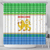 Sierra Leone Christmas Shower Curtain with Festive Green Pattern, Golden Lion Emblem, and Santa Sleigh Motif - Wonder Print Shop