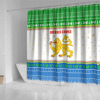 Sierra Leone Christmas Shower Curtain with Festive Green Pattern, Golden Lion Emblem, and Santa Sleigh Motif - Wonder Print Shop