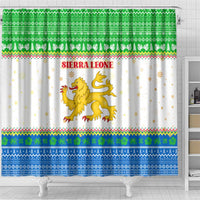 Sierra Leone Christmas Shower Curtain with Festive Green Pattern, Golden Lion Emblem, and Santa Sleigh Motif - Wonder Print Shop
