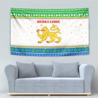 Sierra Leone Christmas Tapestry with Festive Green Pattern, Golden Lion Emblem, and Santa Sleigh Motif - Wonder Print Shop