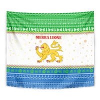 Sierra Leone Christmas Tapestry with Festive Green Pattern, Golden Lion Emblem, and Santa Sleigh Motif - Wonder Print Shop