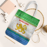 Sierra Leone Christmas Tote Bag with Festive Green Pattern, Golden Lion Emblem, and Santa Sleigh Motif - Wonder Print Shop