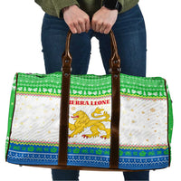 Sierra Leone Christmas Travel Bag with Festive Green Pattern, Golden Lion Emblem, and Santa Sleigh Motif - Wonder Print Shop