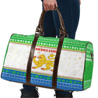 Sierra Leone Christmas Travel Bag with Festive Green Pattern, Golden Lion Emblem, and Santa Sleigh Motif - Wonder Print Shop