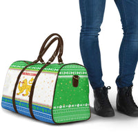 Sierra Leone Christmas Travel Bag with Festive Green Pattern, Golden Lion Emblem, and Santa Sleigh Motif - Wonder Print Shop
