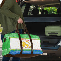 Sierra Leone Christmas Travel Bag with Festive Green Pattern, Golden Lion Emblem, and Santa Sleigh Motif - Wonder Print Shop