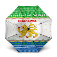 Sierra Leone Christmas Umbrella with Festive Green Pattern, Golden Lion Emblem, and Santa Sleigh Motif - Wonder Print Shop