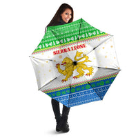 Sierra Leone Christmas Umbrella with Festive Green Pattern, Golden Lion Emblem, and Santa Sleigh Motif - Wonder Print Shop
