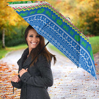 Sierra Leone Christmas Umbrella with Festive Green Pattern, Golden Lion Emblem, and Santa Sleigh Motif - Wonder Print Shop