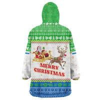 Sierra Leone Christmas Wearable Blanket Hoodie with Festive Green Pattern, Golden Lion Emblem, and Santa Sleigh Motif - Wonder Print Shop