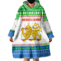 Sierra Leone Christmas Wearable Blanket Hoodie with Festive Green Pattern, Golden Lion Emblem, and Santa Sleigh Motif - Wonder Print Shop