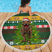 Christmas T Rex In Noel Tree Beach Blanket Xmas Holiday Patterns - Wonder Print Shop