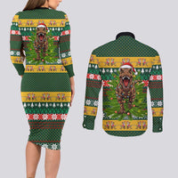 Christmas T Rex In Noel Tree Couples Matching Long Sleeve Bodycon Dress and Long Sleeve Button Shirt Xmas Holiday Patterns - Wonder Print Shop