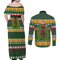 Christmas T Rex In Noel Tree Couples Matching Off Shoulder Maxi Dress and Long Sleeve Button Shirt Xmas Holiday Patterns - Wonder Print Shop