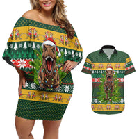 Christmas T Rex In Noel Tree Couples Matching Off Shoulder Short Dress and Hawaiian Shirt Xmas Holiday Patterns - Wonder Print Shop