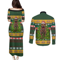 Christmas T Rex In Noel Tree Couples Matching Puletasi and Long Sleeve Button Shirt Xmas Holiday Patterns - Wonder Print Shop