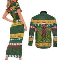 Christmas T Rex In Noel Tree Couples Matching Short Sleeve Bodycon Dress and Long Sleeve Button Shirt Xmas Holiday Patterns - Wonder Print Shop