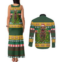 Christmas T Rex In Noel Tree Couples Matching Tank Maxi Dress and Long Sleeve Button Shirt Xmas Holiday Patterns - Wonder Print Shop