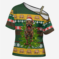 Christmas T Rex In Noel Tree Cross Shoulder Shirt Xmas Holiday Patterns - Wonder Print Shop
