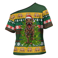 Christmas T Rex In Noel Tree Cross Shoulder Shirt Xmas Holiday Patterns - Wonder Print Shop