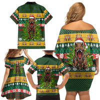 Christmas T Rex In Noel Tree Family Matching Off Shoulder Short Dress and Hawaiian Shirt Xmas Holiday Patterns - Wonder Print Shop