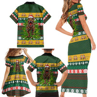 Christmas T Rex In Noel Tree Family Matching Short Sleeve Bodycon Dress and Hawaiian Shirt Xmas Holiday Patterns - Wonder Print Shop