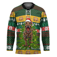 Christmas T Rex In Noel Tree Hockey Jersey Xmas Holiday Patterns - Wonder Print Shop