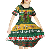 Christmas T Rex In Noel Tree Kid Short Sleeve Dress Xmas Holiday Patterns - Wonder Print Shop
