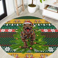 Christmas T Rex In Noel Tree Round Carpet Xmas Holiday Patterns - Wonder Print Shop