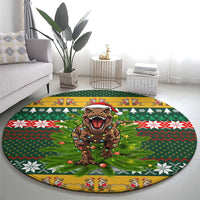 Christmas T Rex In Noel Tree Round Carpet Xmas Holiday Patterns - Wonder Print Shop
