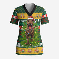 Christmas T Rex In Noel Tree Scrub Top Xmas Holiday Patterns - Wonder Print Shop