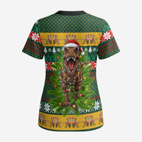 Christmas T Rex In Noel Tree Scrub Top Xmas Holiday Patterns - Wonder Print Shop