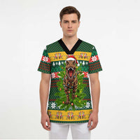 Christmas T Rex In Noel Tree Scrub Top Xmas Holiday Patterns - Wonder Print Shop