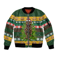 Christmas T Rex In Noel Tree Sleeve Zip Bomber Jacket Xmas Holiday Patterns - Wonder Print Shop