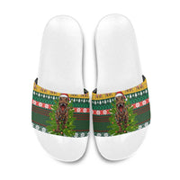 Christmas T Rex In Noel Tree Slide Sandals Xmas Holiday Patterns - Wonder Print Shop