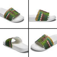 Christmas T Rex In Noel Tree Slide Sandals Xmas Holiday Patterns - Wonder Print Shop