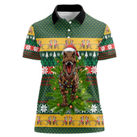 Christmas T Rex In Noel Tree Women Polo Shirt Xmas Holiday Patterns - Wonder Print Shop