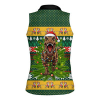 Christmas T Rex In Noel Tree Women Sleeveless Polo Shirt Xmas Holiday Patterns - Wonder Print Shop