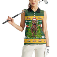 Christmas T Rex In Noel Tree Women Sleeveless Polo Shirt Xmas Holiday Patterns - Wonder Print Shop