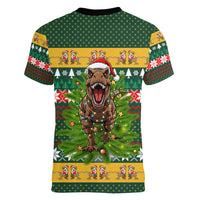 Christmas T Rex In Noel Tree Women V-Neck T-Shirt Xmas Holiday Patterns - Wonder Print Shop