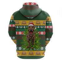 Christmas T Rex In Noel Tree Zip Hoodie Xmas Holiday Patterns - Wonder Print Shop