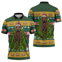 Christmas T Rex In Noel Tree Zipper Polo Shirt Xmas Holiday Patterns - Wonder Print Shop