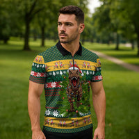 Christmas T Rex In Noel Tree Zipper Polo Shirt Xmas Holiday Patterns - Wonder Print Shop
