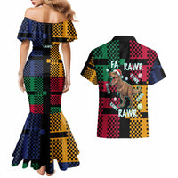 Christmas T Rex Rawr Rawr Rawr Couples Matching Mermaid Dress and Hawaiian Shirt Xmas Holiday Patterns - Wonder Print Shop