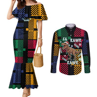 Christmas T Rex Rawr Rawr Rawr Couples Matching Mermaid Dress and Long Sleeve Button Shirt Xmas Holiday Patterns - Wonder Print Shop