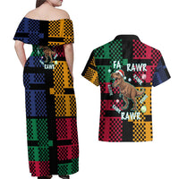 Christmas T Rex Rawr Rawr Rawr Couples Matching Off Shoulder Maxi Dress and Hawaiian Shirt Xmas Holiday Patterns - Wonder Print Shop