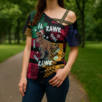 Christmas T Rex Rawr Rawr Rawr Cross Shoulder Shirt Xmas Holiday Patterns - Wonder Print Shop