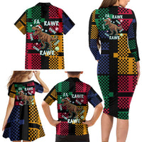 Christmas T Rex Rawr Rawr Rawr Family Matching Long Sleeve Bodycon Dress and Hawaiian Shirt Xmas Holiday Patterns - Wonder Print Shop