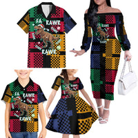 Christmas T Rex Rawr Rawr Rawr Family Matching Off The Shoulder Long Sleeve Dress and Hawaiian Shirt Xmas Holiday Patterns - Wonder Print Shop